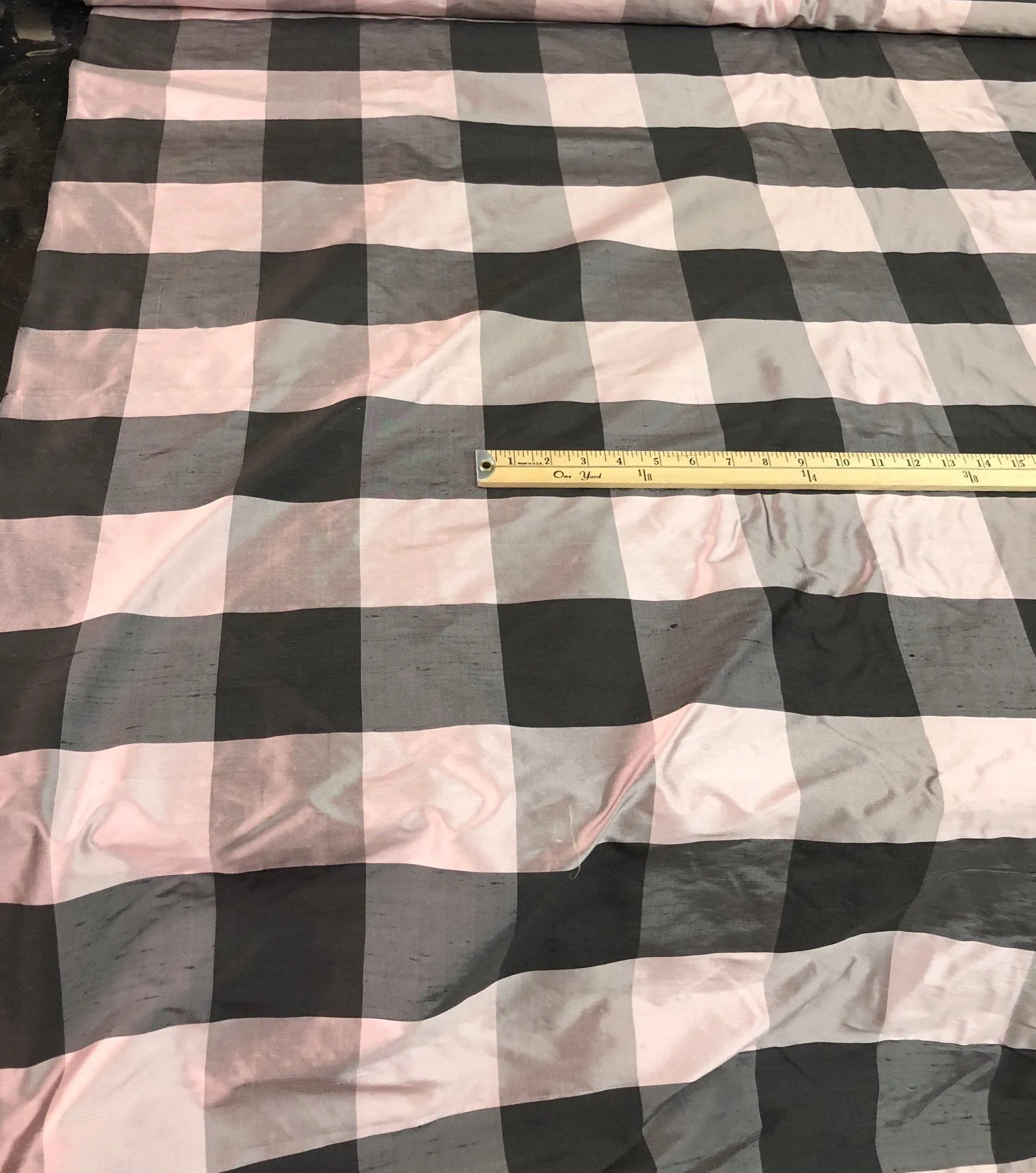 100% silk shantung plaids   Beautiful dusty rose pink & brown color     Fabric sold by the yard