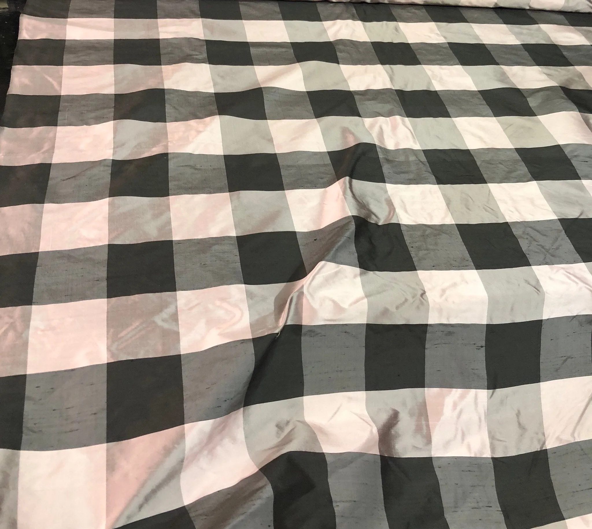 100% silk shantung plaids   Beautiful dusty rose pink & brown color     Fabric sold by the yard