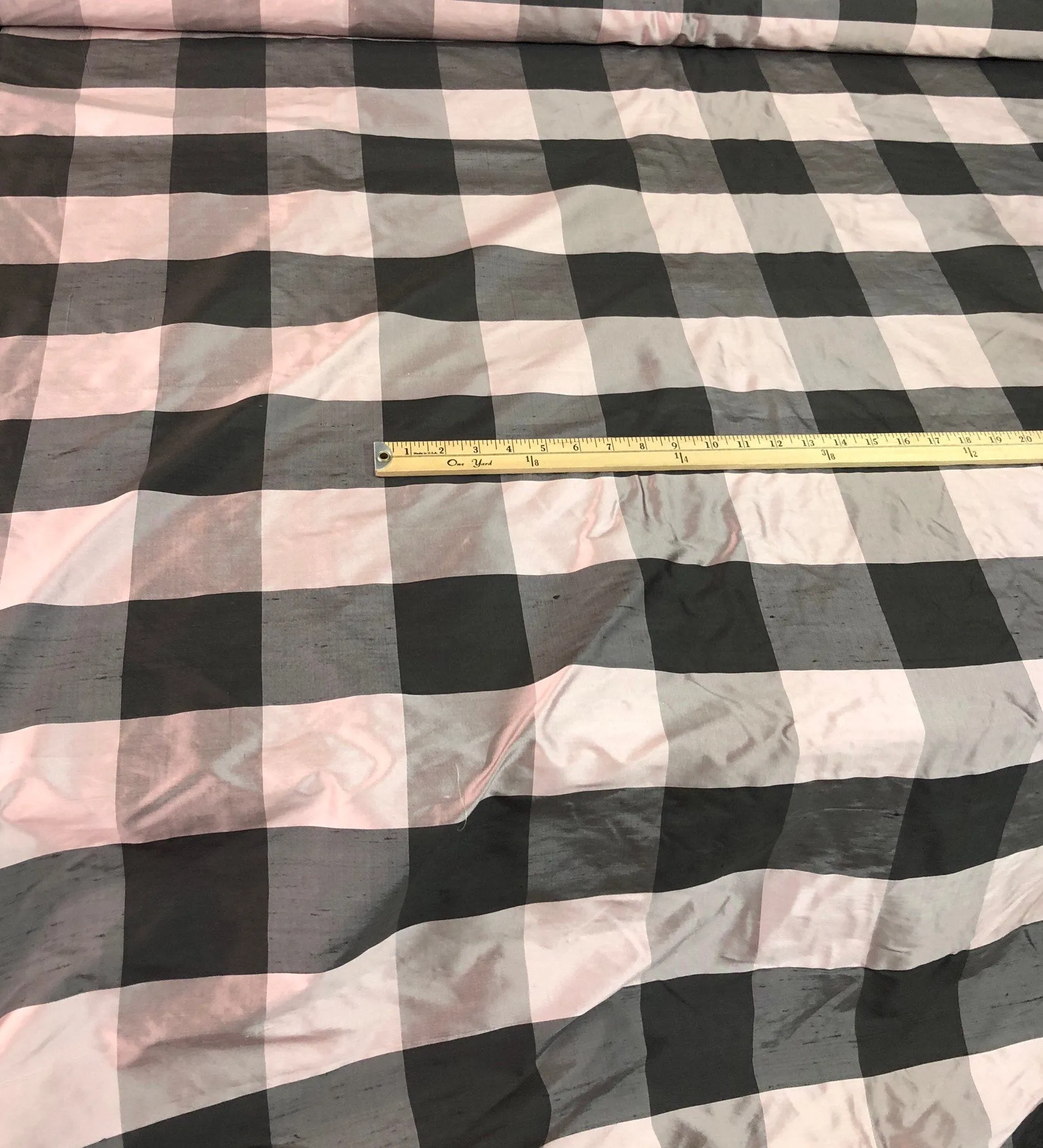 100% silk shantung plaids   Beautiful dusty rose pink & brown color     Fabric sold by the yard