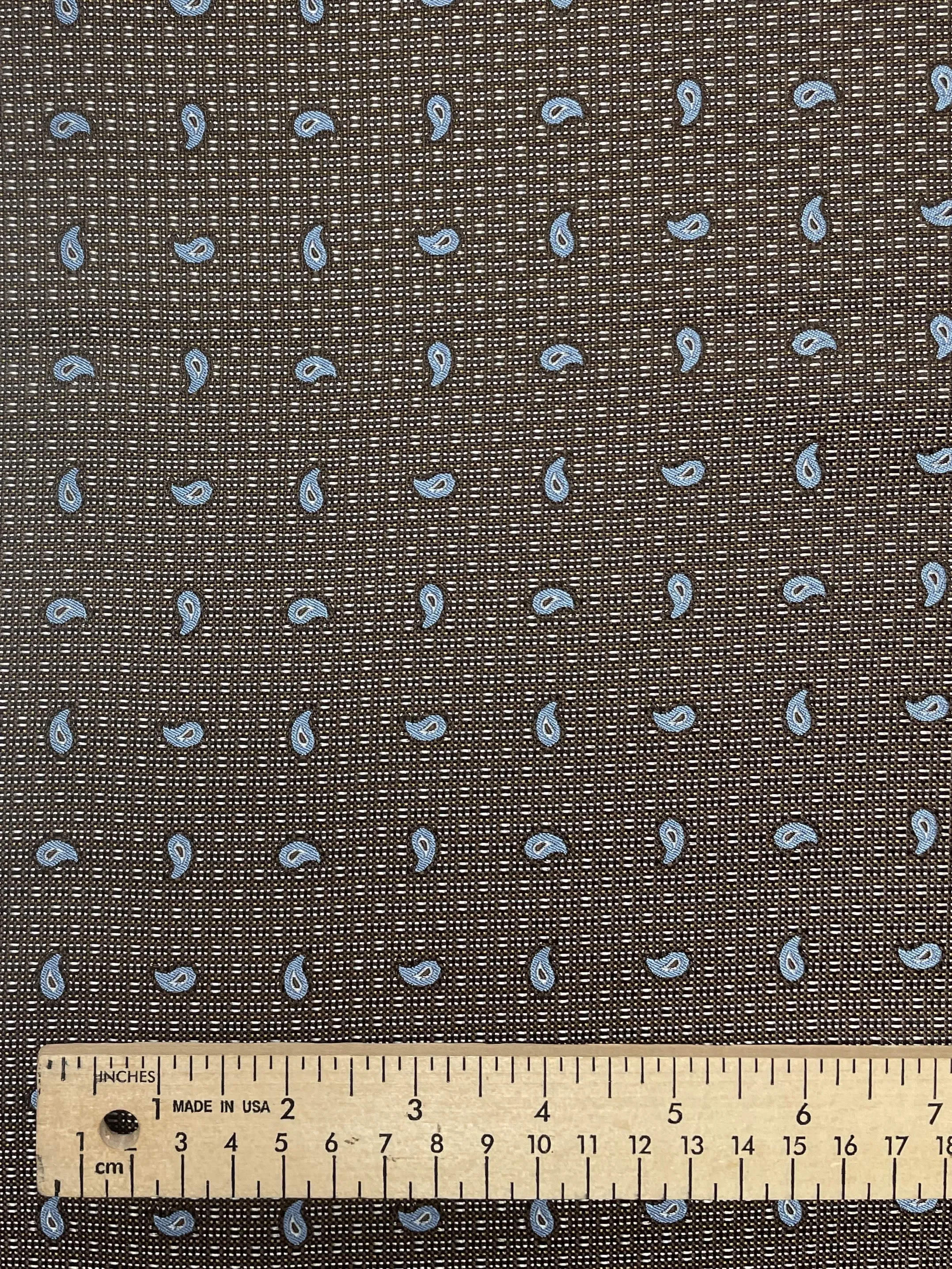 3 YD Silk - Brown, Black and Light Gray Plaid with Blue Paisley