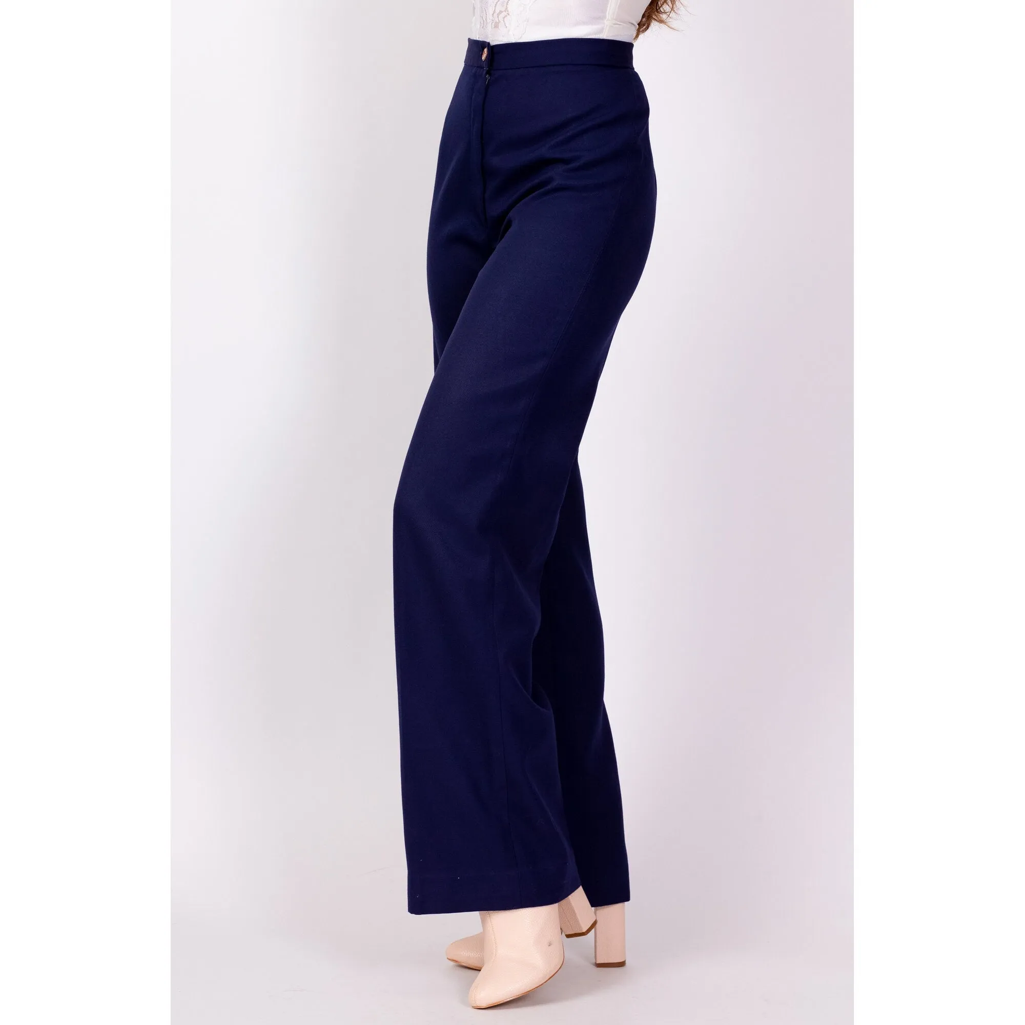 70s Navy Blue High Waisted Pants - Extra Small, 24"