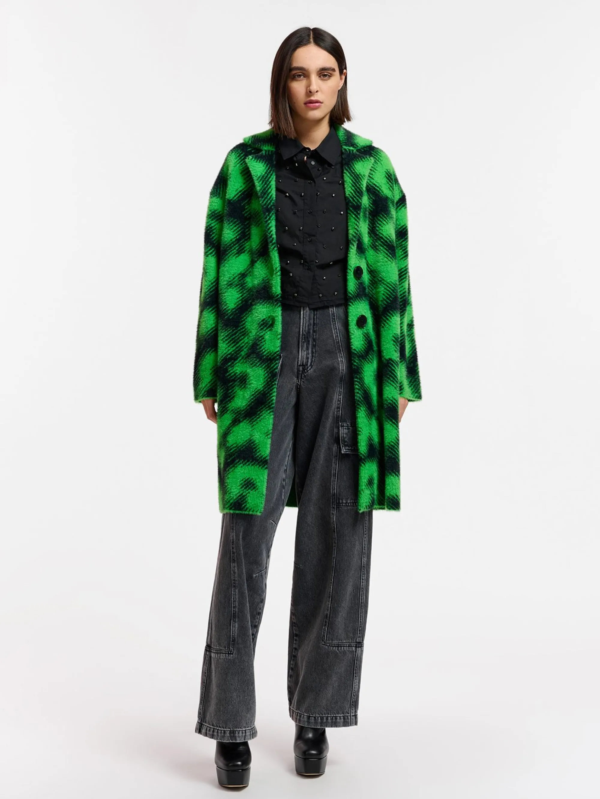 Cardigan Jacquard Nero/Verde