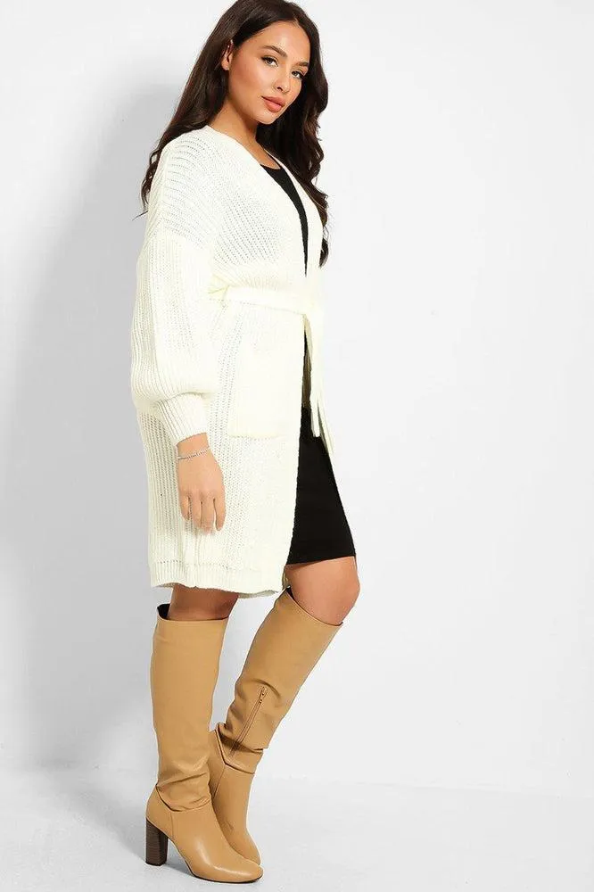 Chunky Knit Waist Tie Midi Cardigan