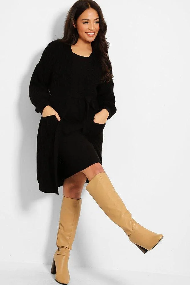 Chunky Knit Waist Tie Midi Cardigan