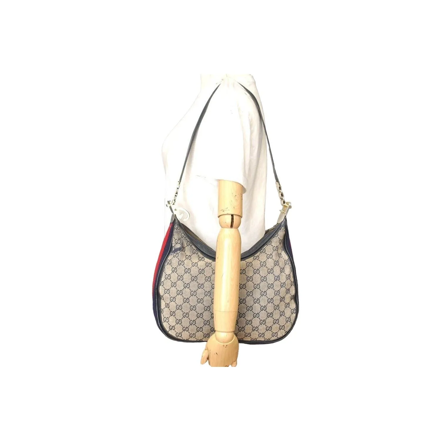 Gucci blue Guccissima print Attache hobo w Sherry stripe