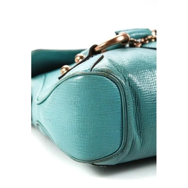 Gucci Turquoise Leather Horse-bit Chain Saddle Bag