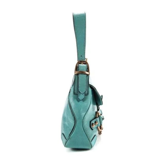 Gucci Turquoise Leather Horse-bit Chain Saddle Bag