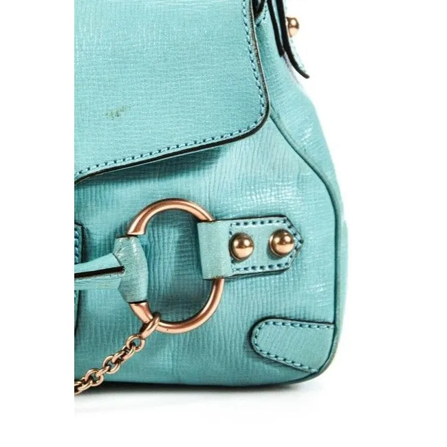 Gucci Turquoise Leather Horse-bit Chain Saddle Bag