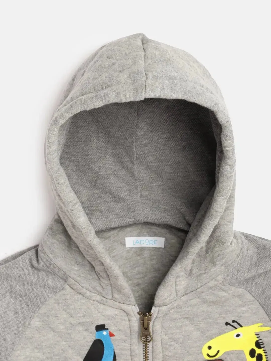 Kids Grey Animal Bus Quilted Cotton hooded Jacket