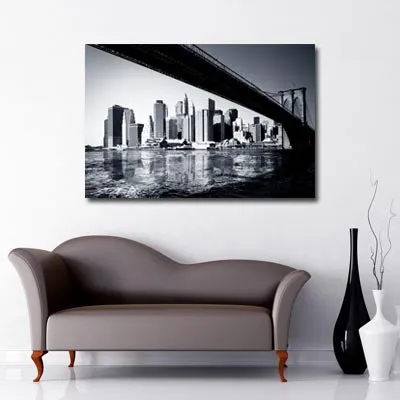 Manhattan Under Brooklyn Bridge - Black and White New York Canvas