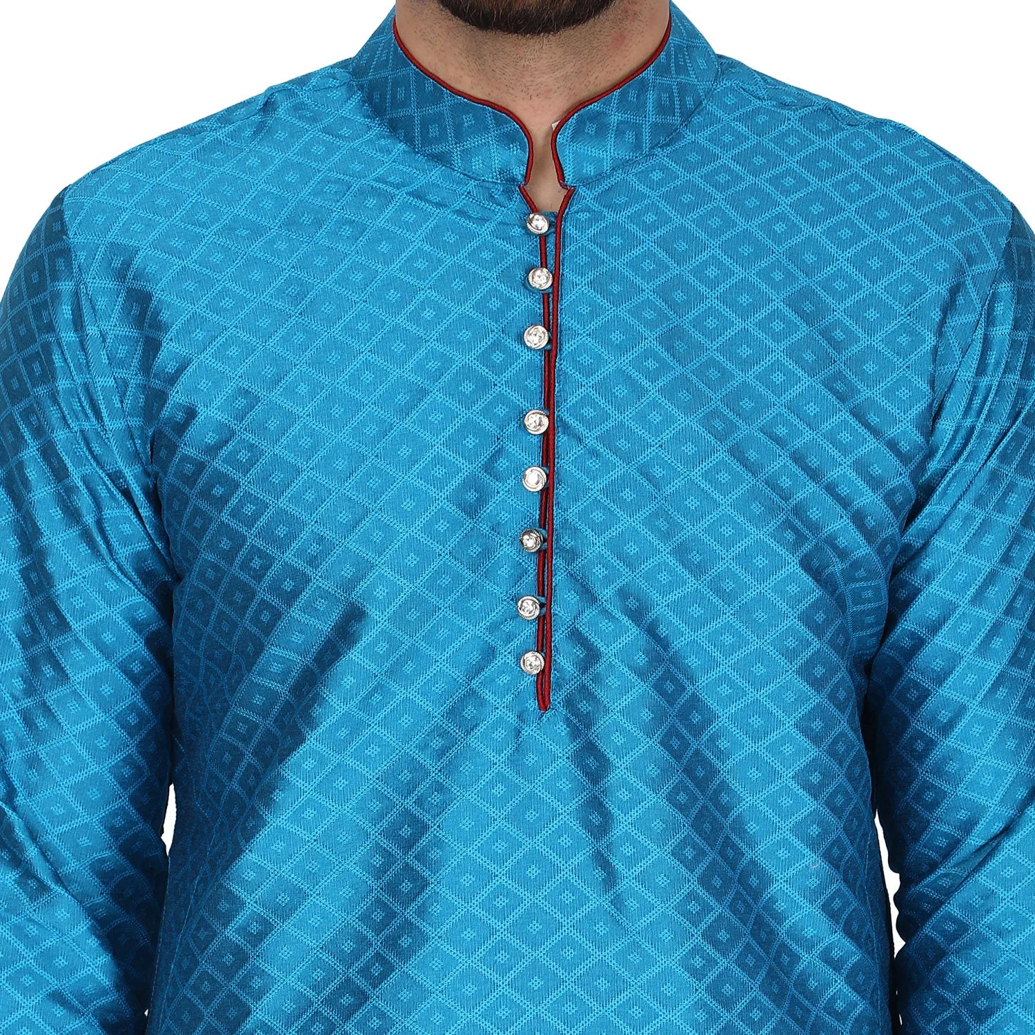 Men's Indian Art Silk Kurta Pajama Wedding Party Festive Season Dress Set Turquoise