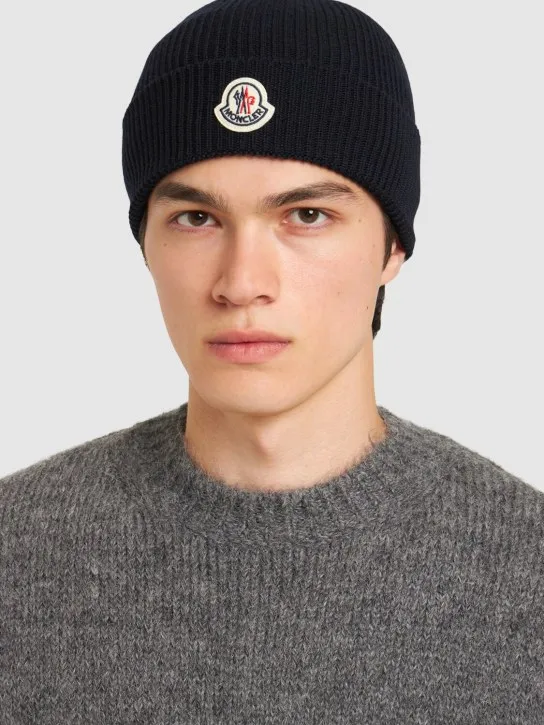 Moncler   Logo wool rib knit beanie 