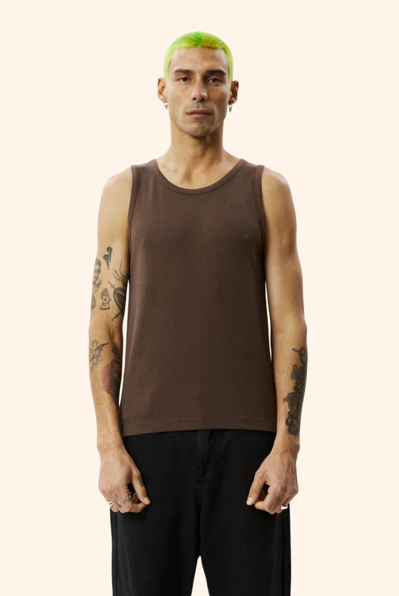 Paramount Ribbed Singlet in Coffee