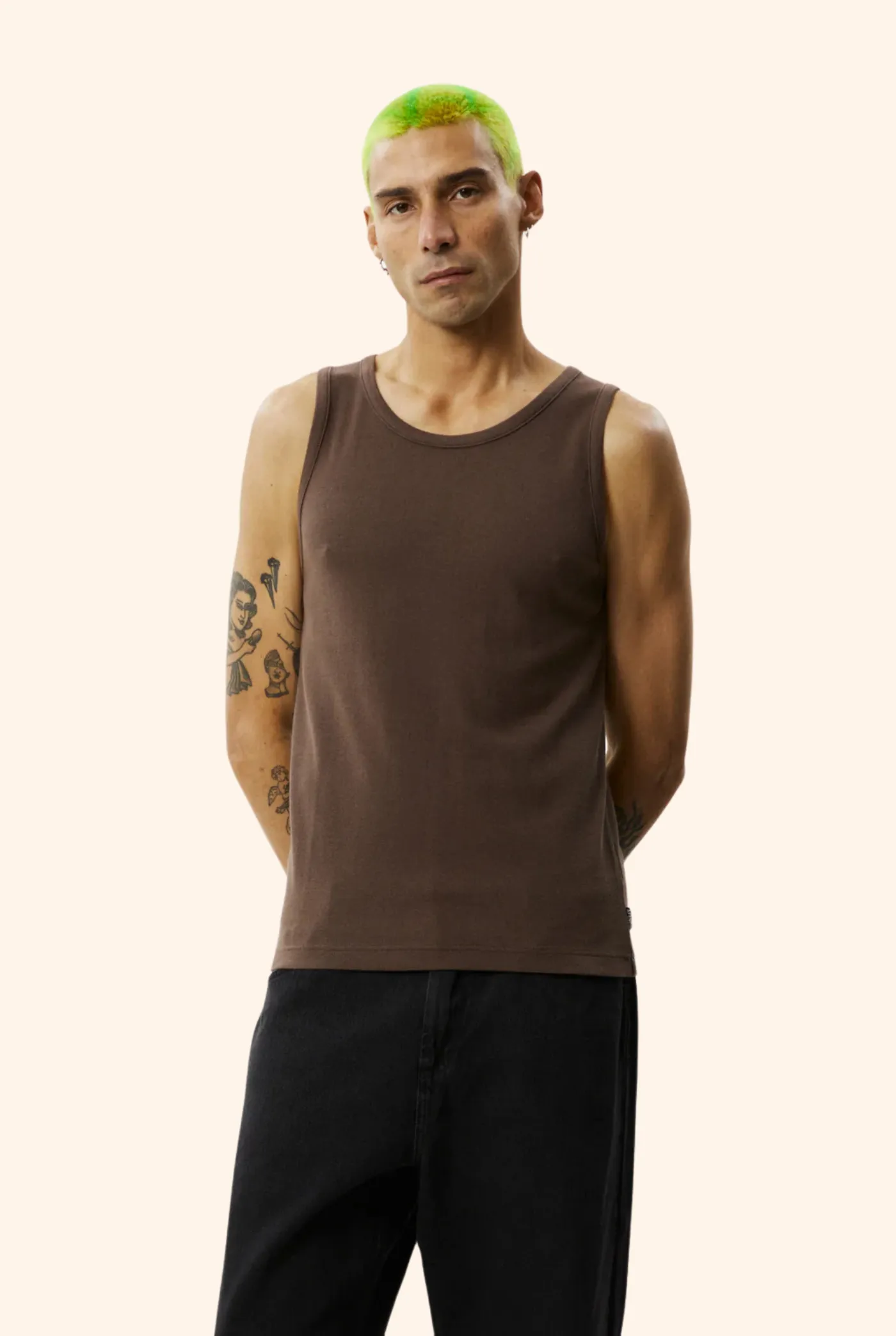 Paramount Ribbed Singlet in Coffee