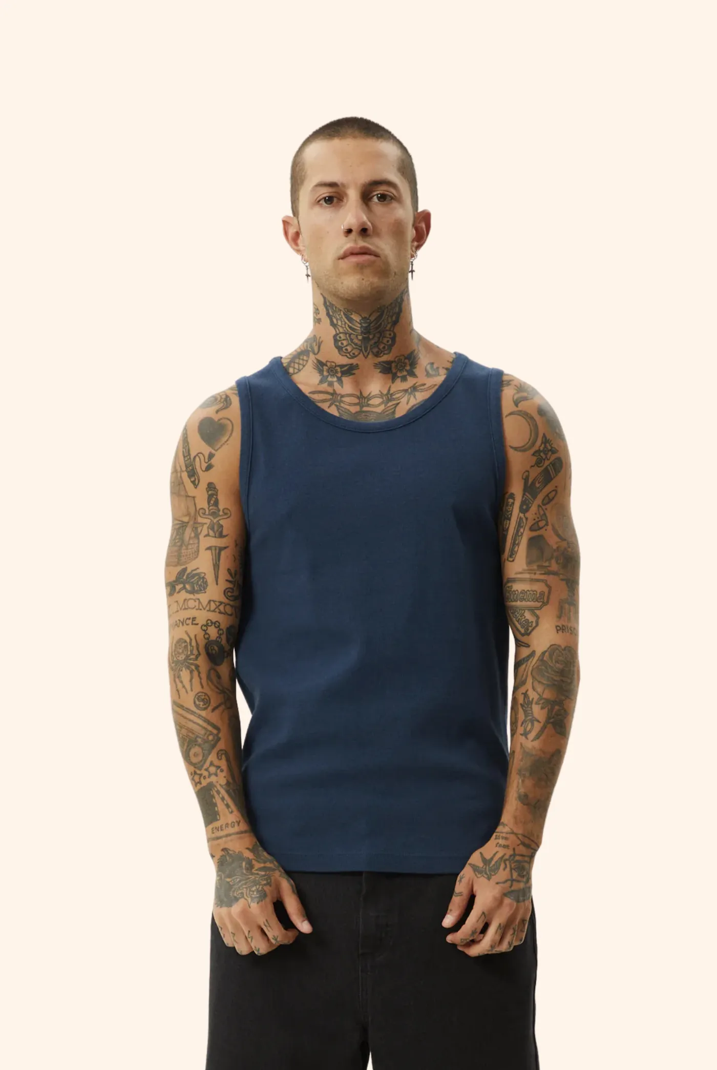Paramount Ribbed Singlet in Navy