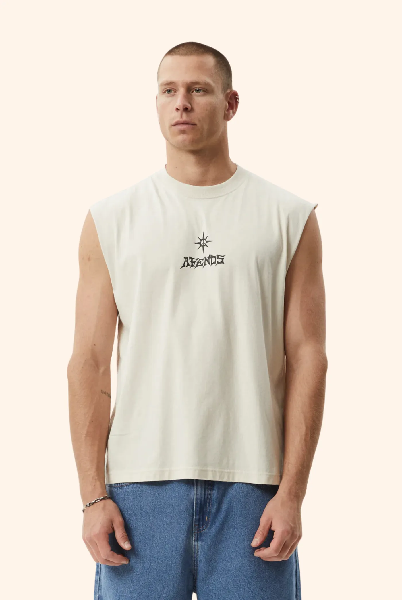 Peace Out Sleeveless Tee in Moonbeam