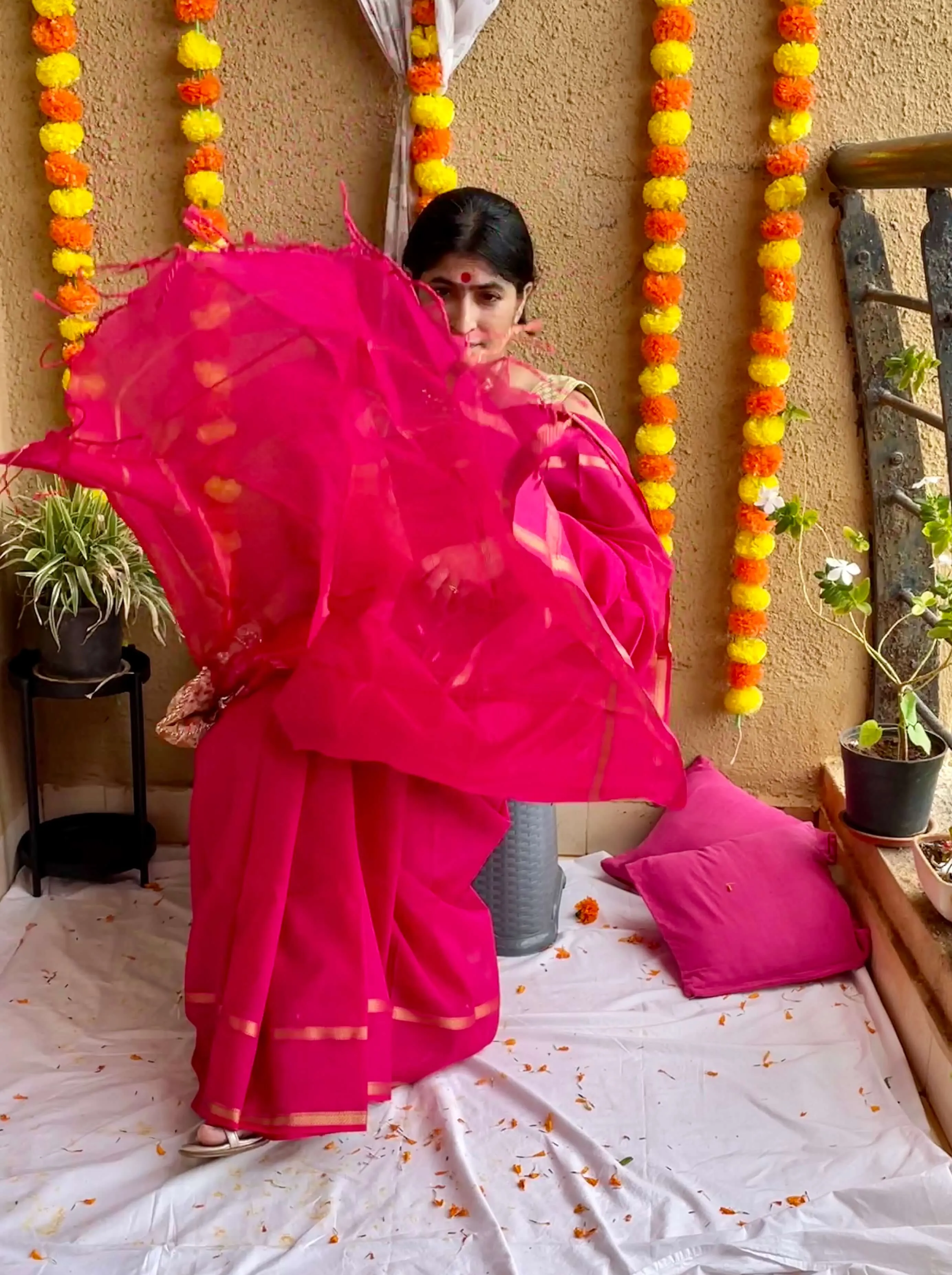 Pink Maheshwari Saree ~ Rang collection