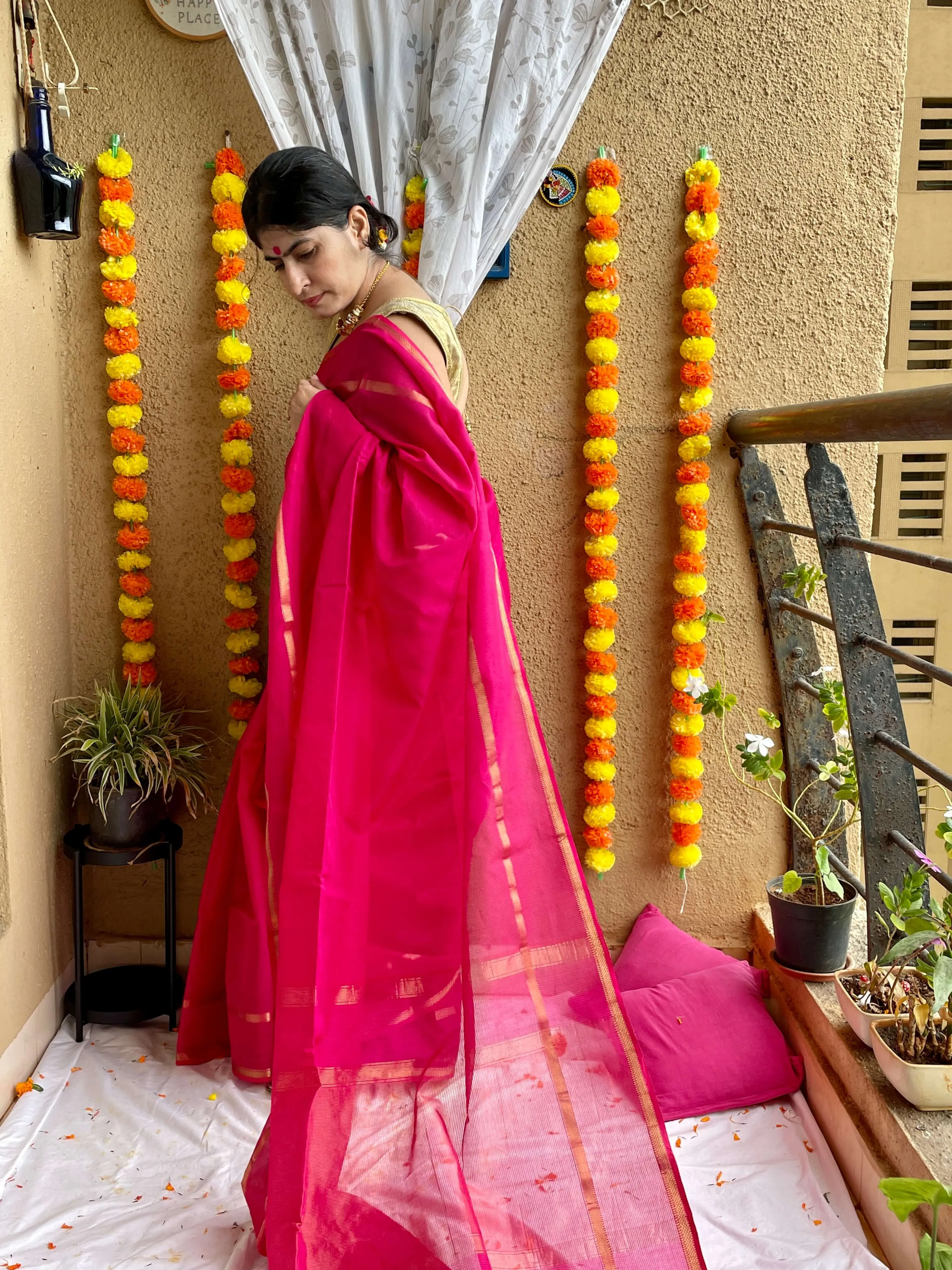 Pink Maheshwari Saree ~ Rang collection