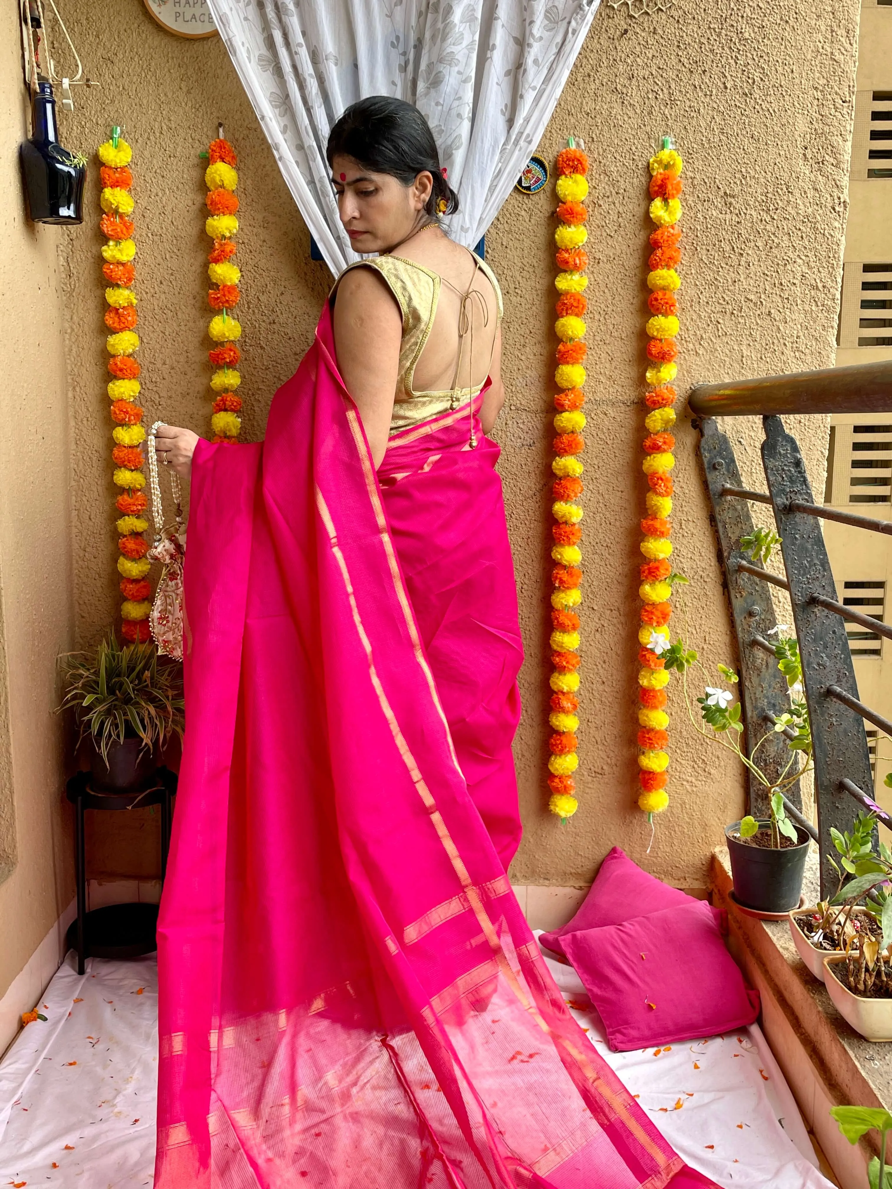 Pink Maheshwari Saree ~ Rang collection