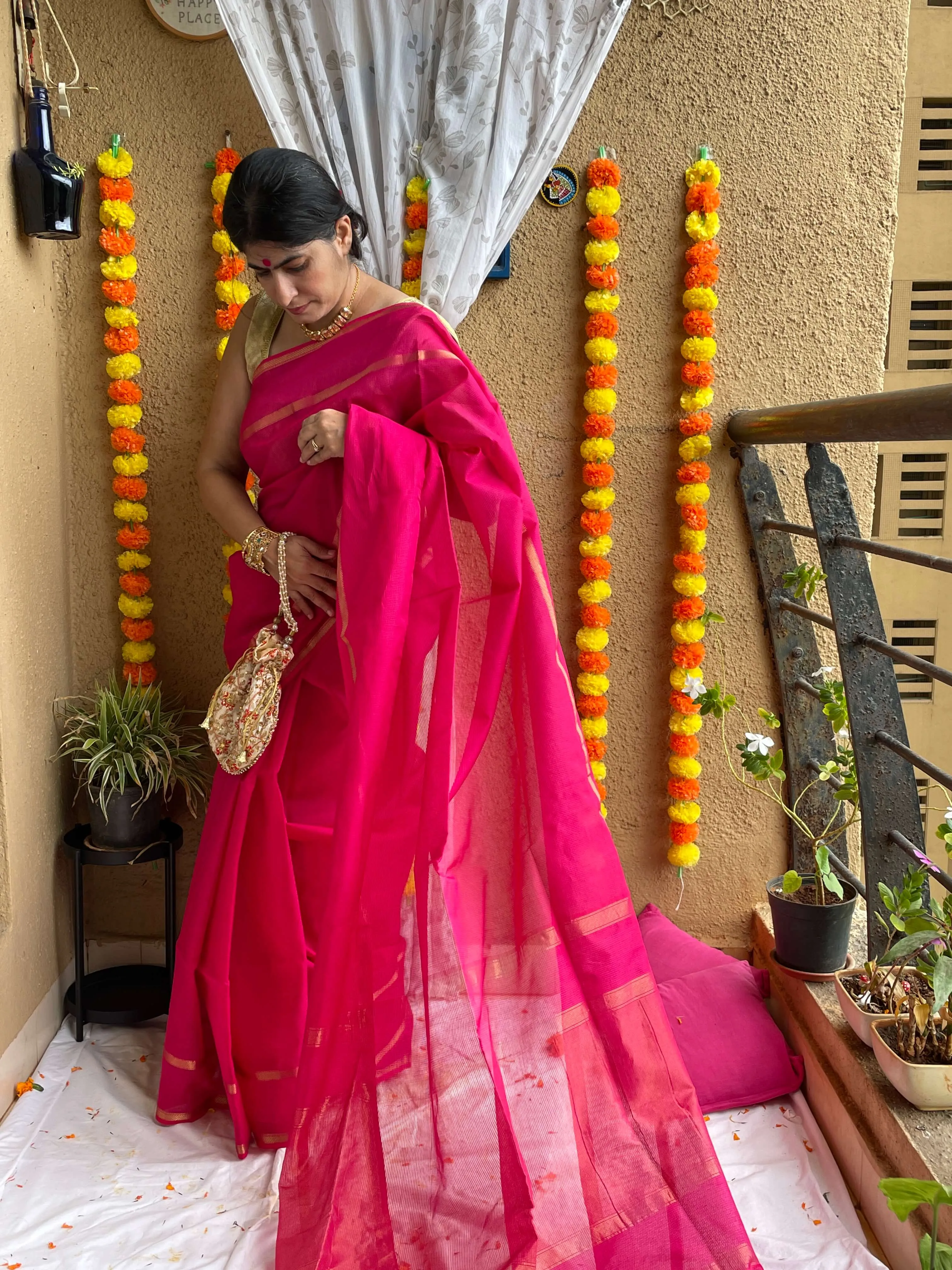 Pink Maheshwari Saree ~ Rang collection