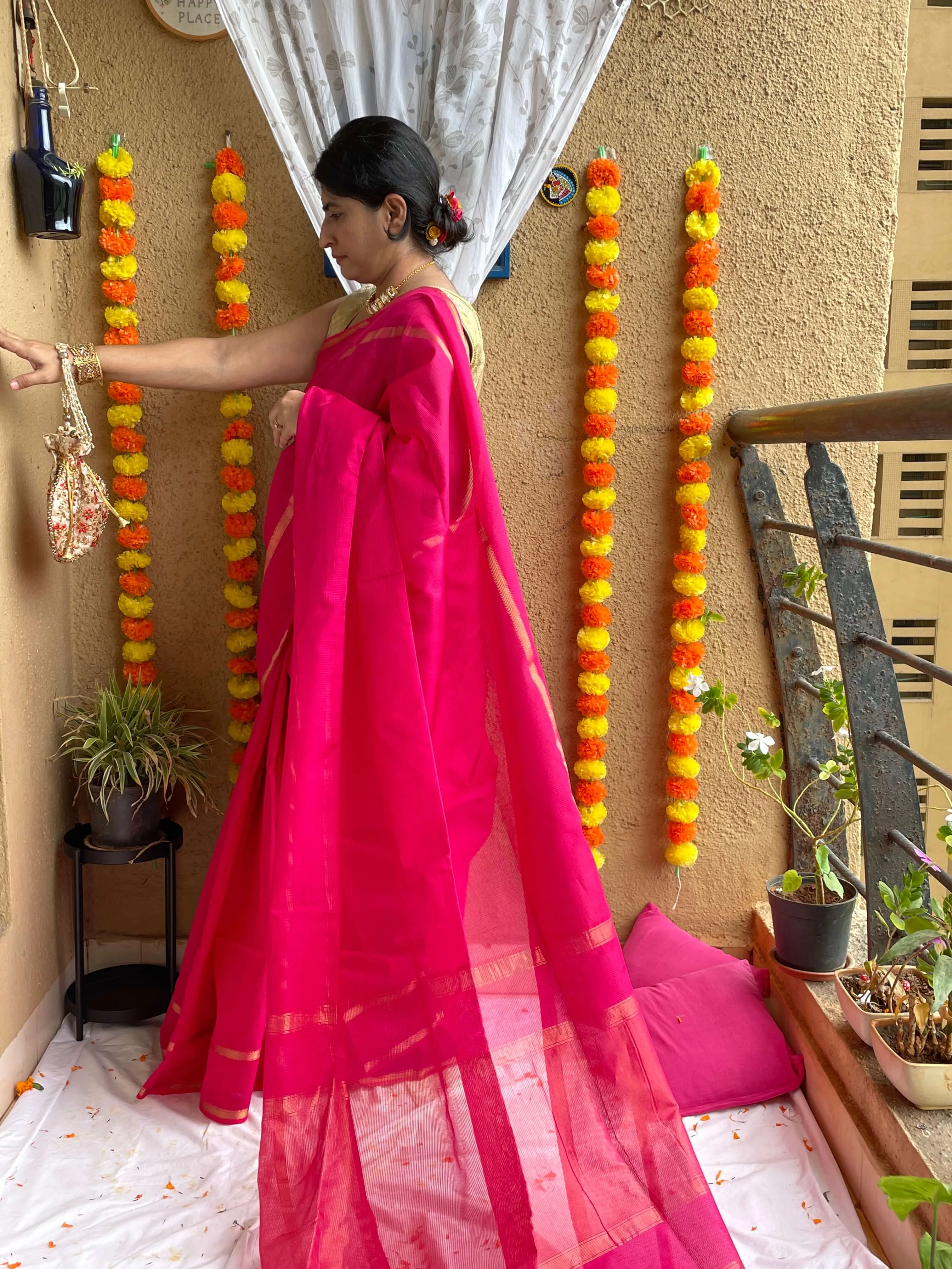 Pink Maheshwari Saree ~ Rang collection