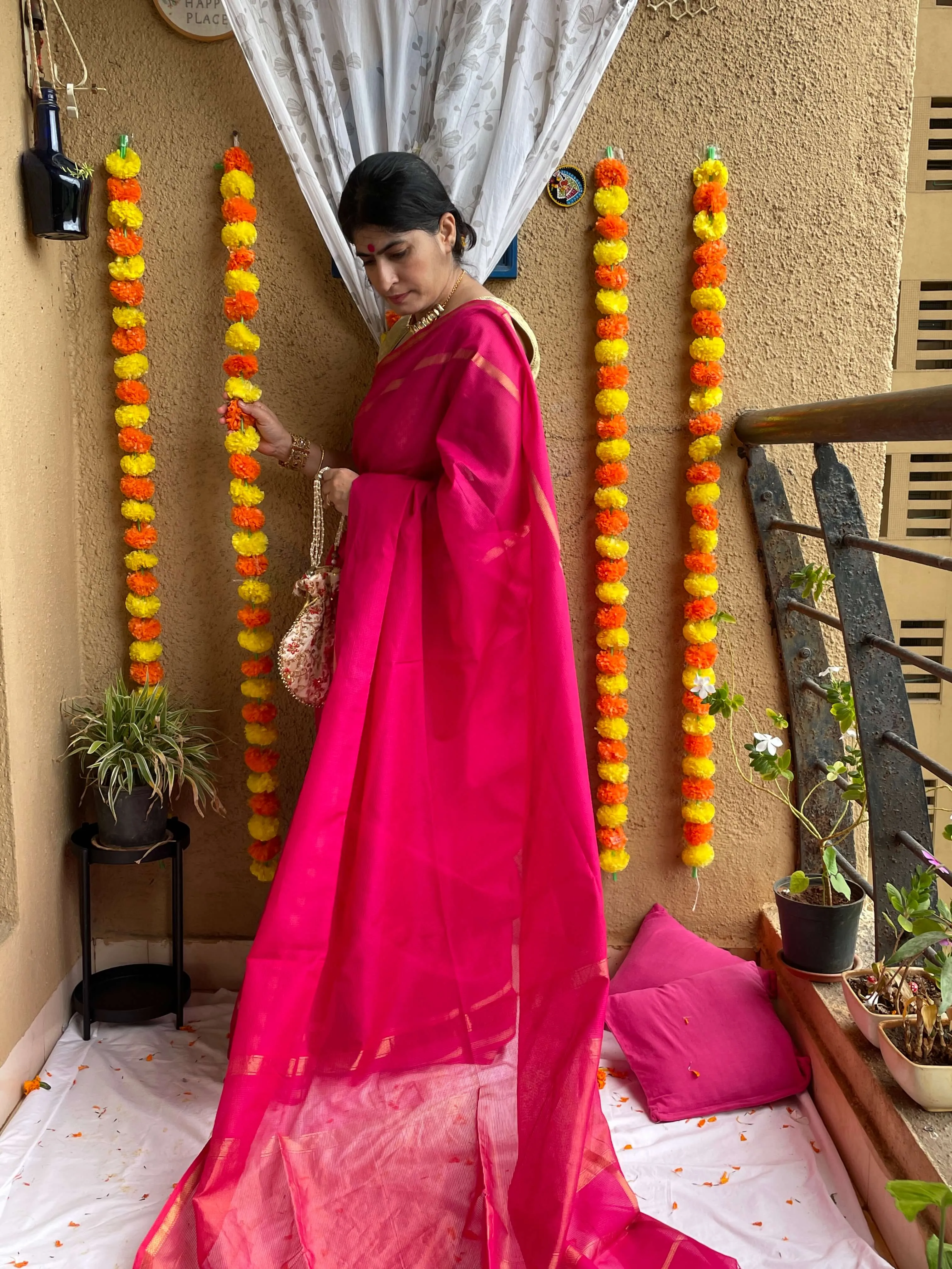 Pink Maheshwari Saree ~ Rang collection