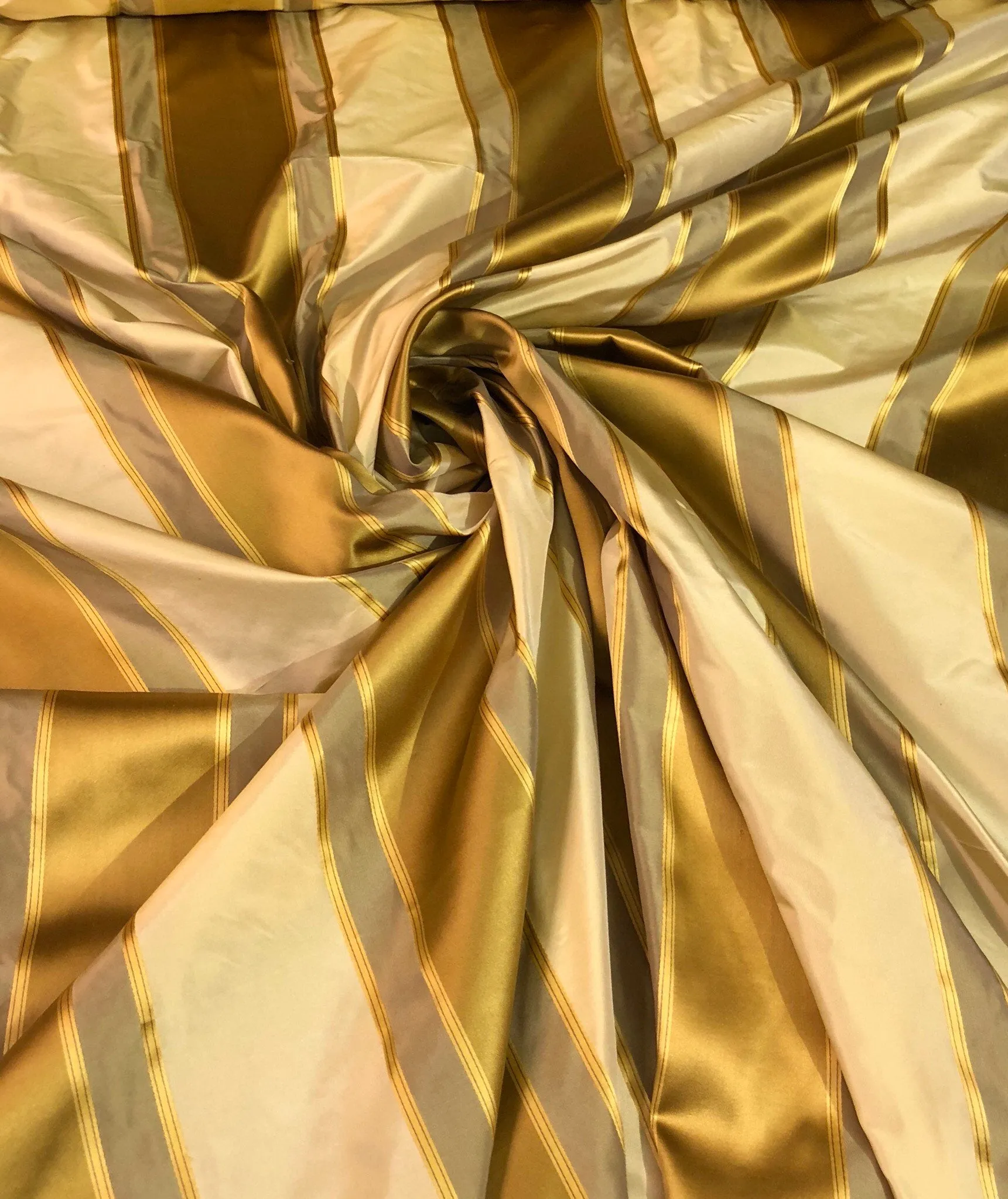 Silk satin taffeta stripe 54&quot; wide    Beautiful gold yellow cream color     Fabric sold by the yard