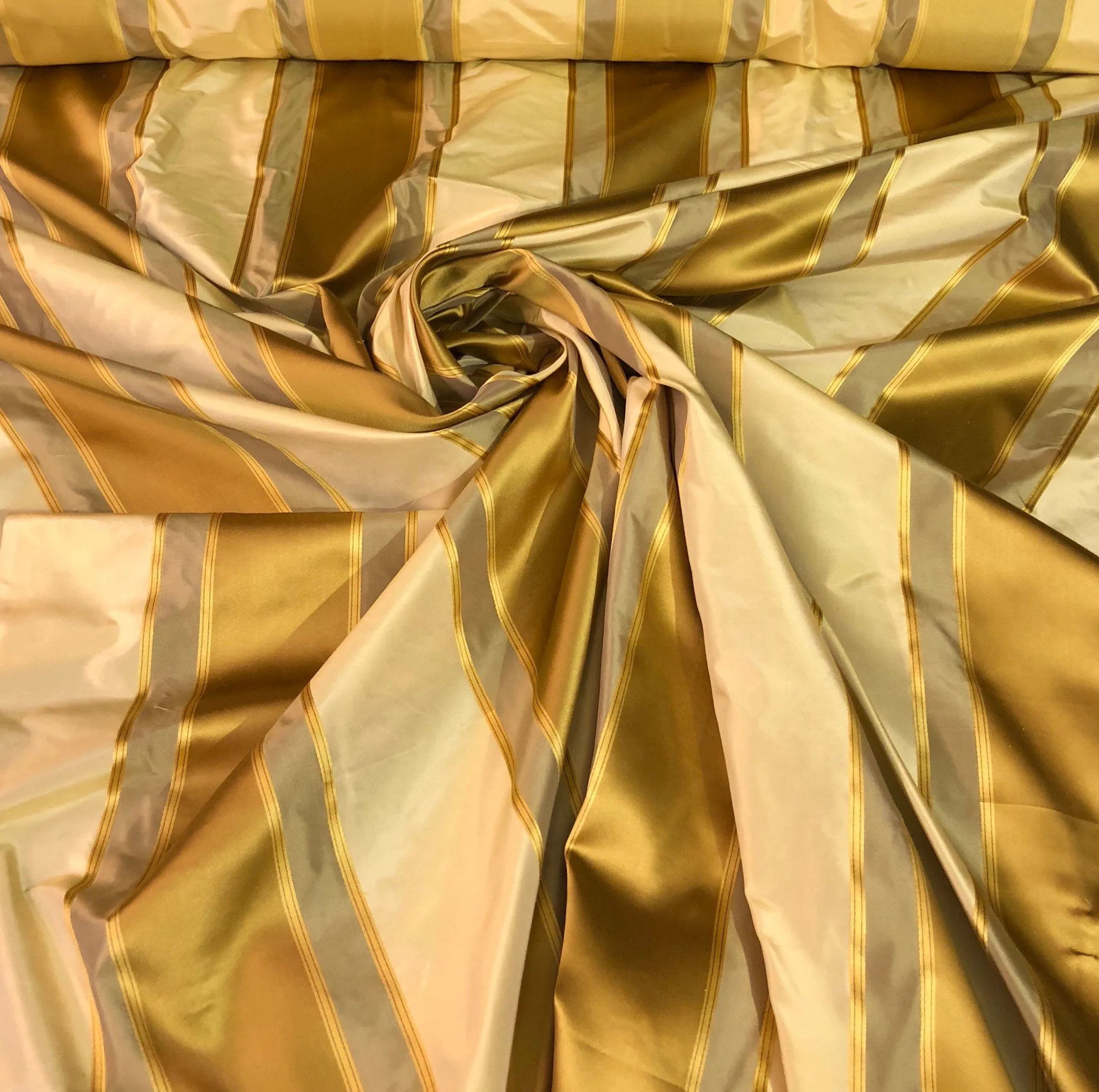 Silk satin taffeta stripe 54&quot; wide    Beautiful gold yellow cream color     Fabric sold by the yard