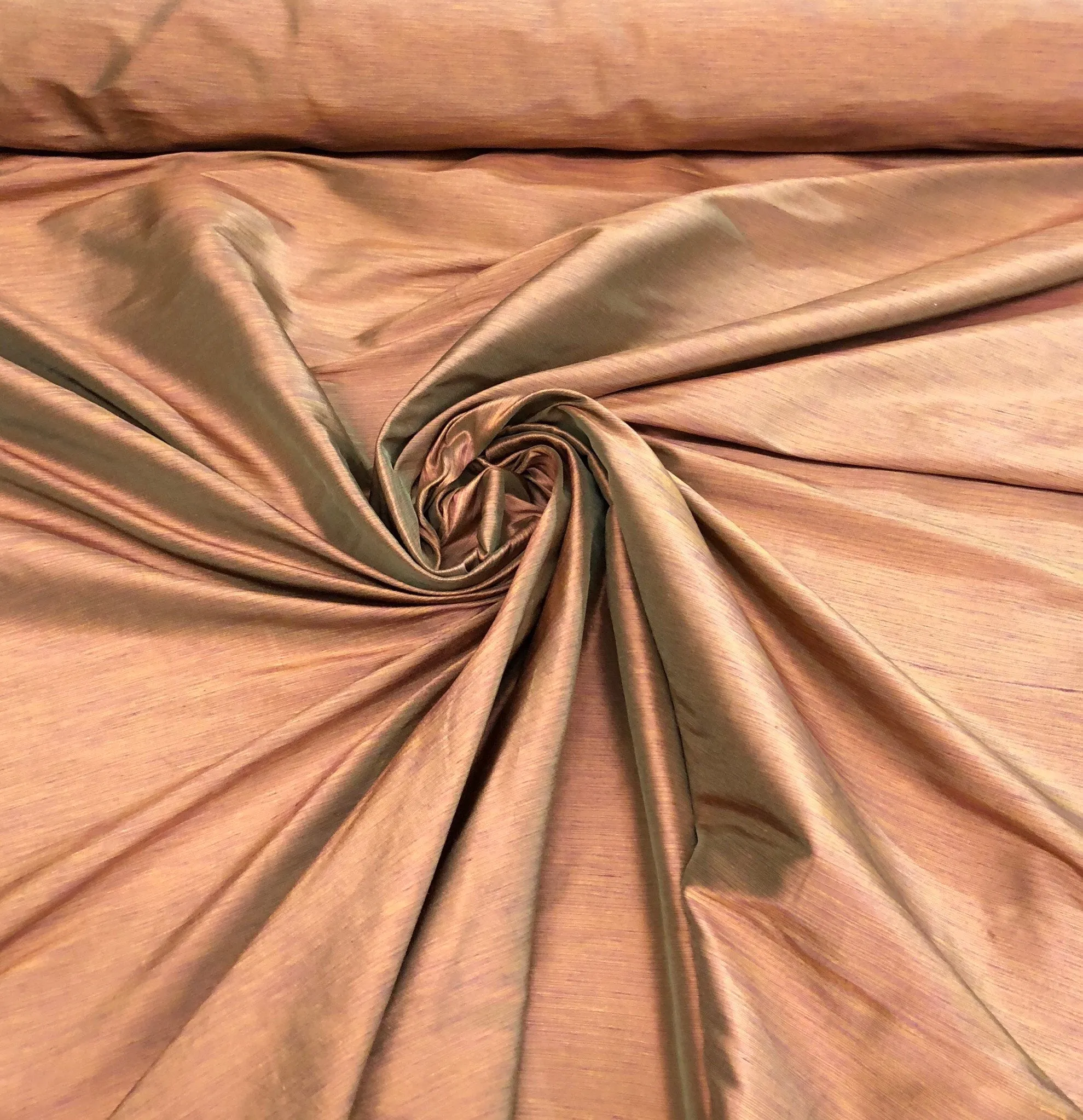 Silk shantung pinstripe 54&quot; wide   Beautiful coral brick with greenish touch silk shantung fabric sold by the yard