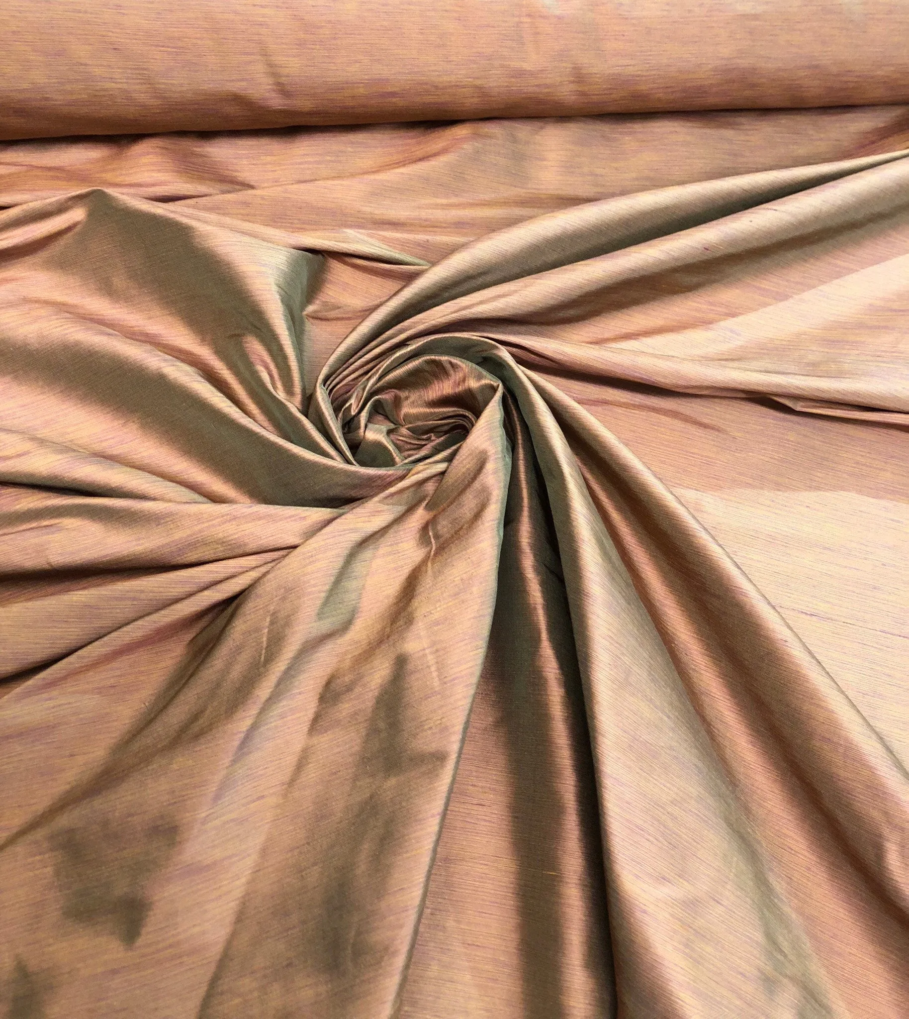 Silk shantung pinstripe 54&quot; wide   Beautiful coral brick with greenish touch silk shantung fabric sold by the yard