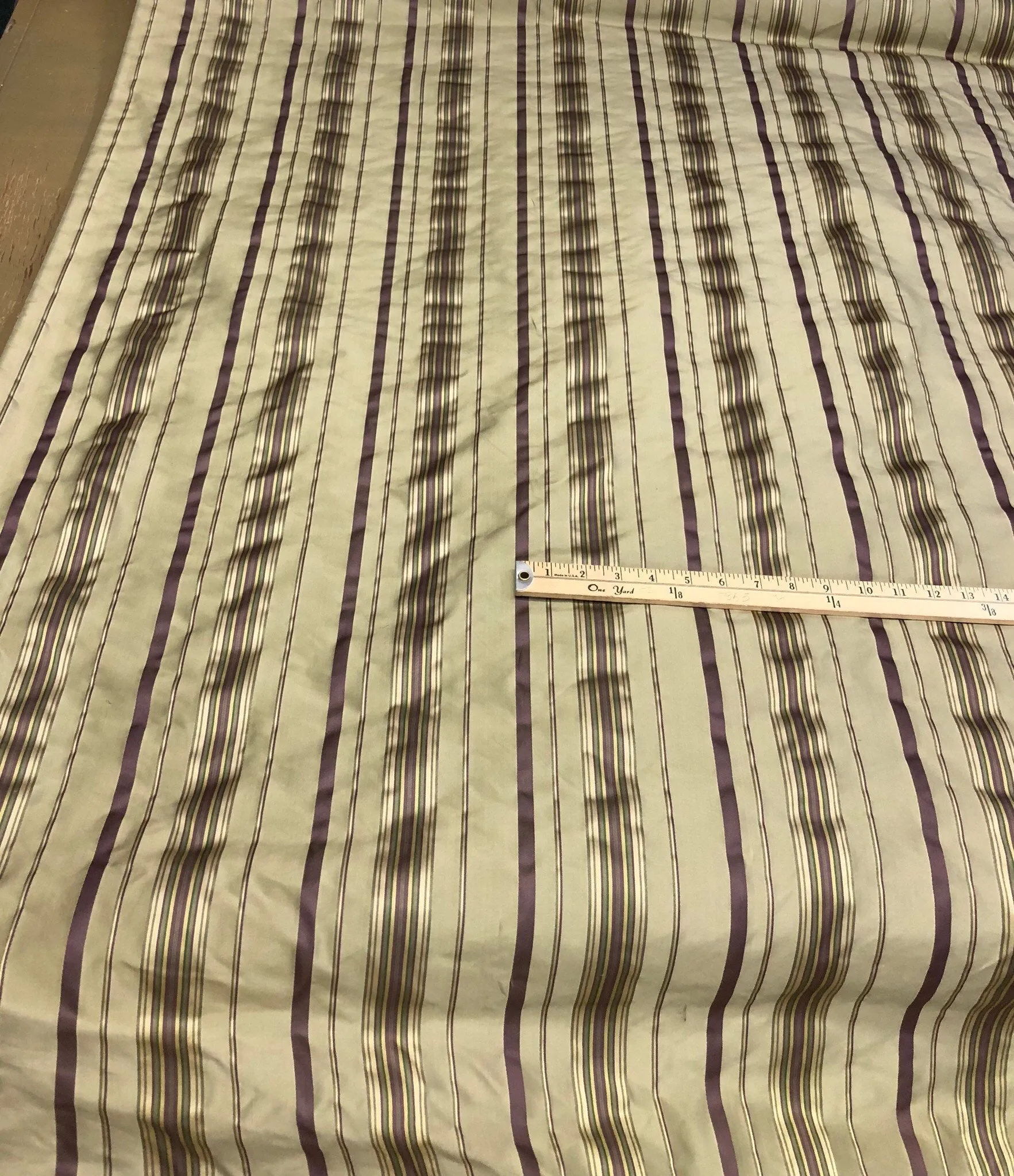 Silk taffeta 54&quot;    Beautiful gold purple satin stripes silk taffeta fabric sold by the yard