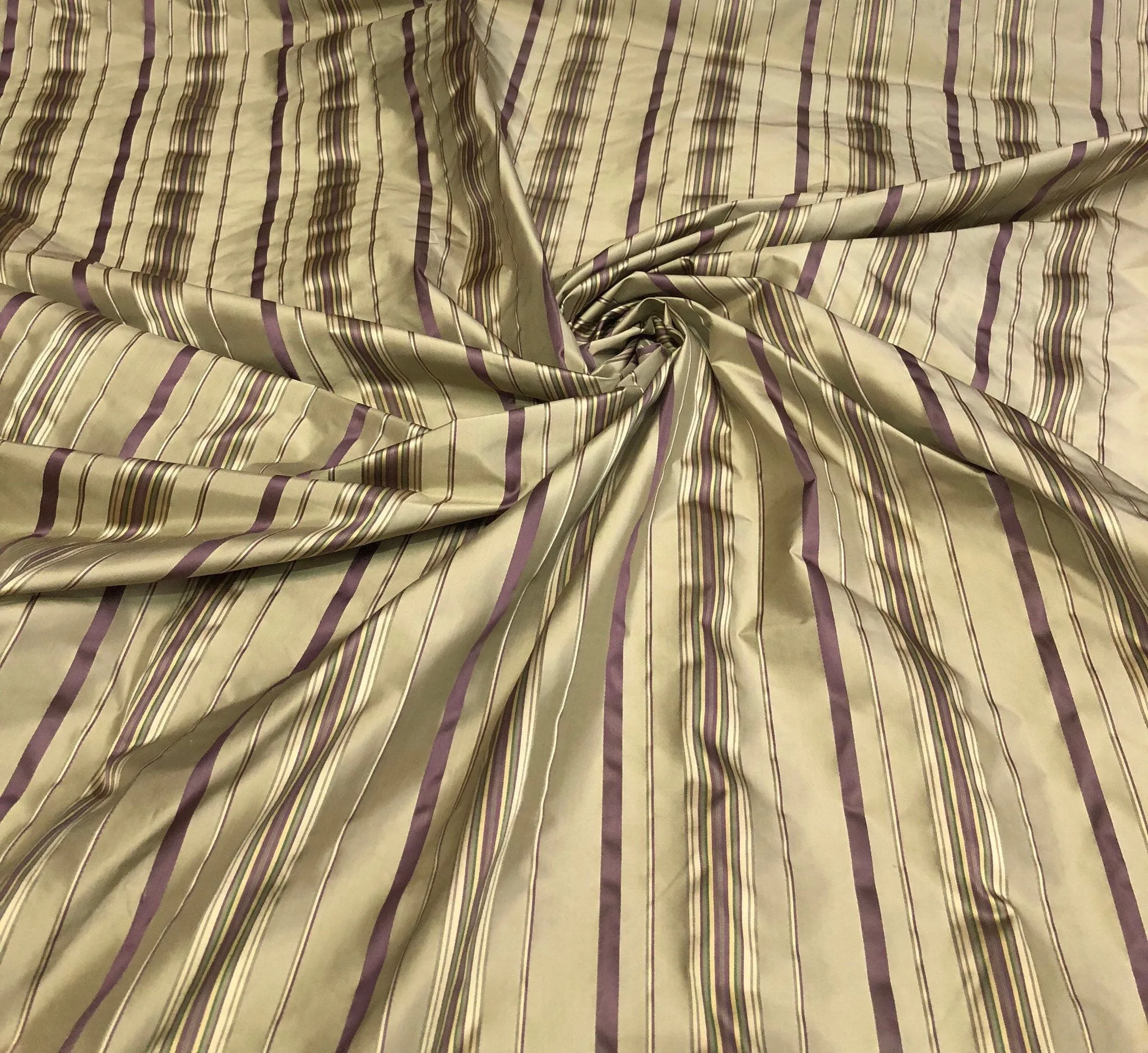 Silk taffeta 54&quot;    Beautiful gold purple satin stripes silk taffeta fabric sold by the yard