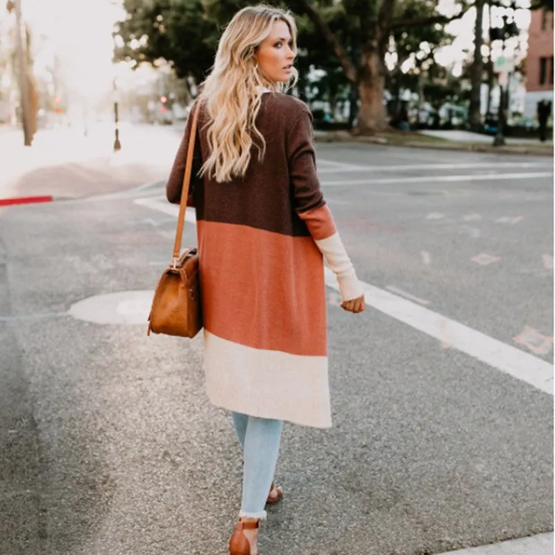 Tricolor Panel Long Cardigan